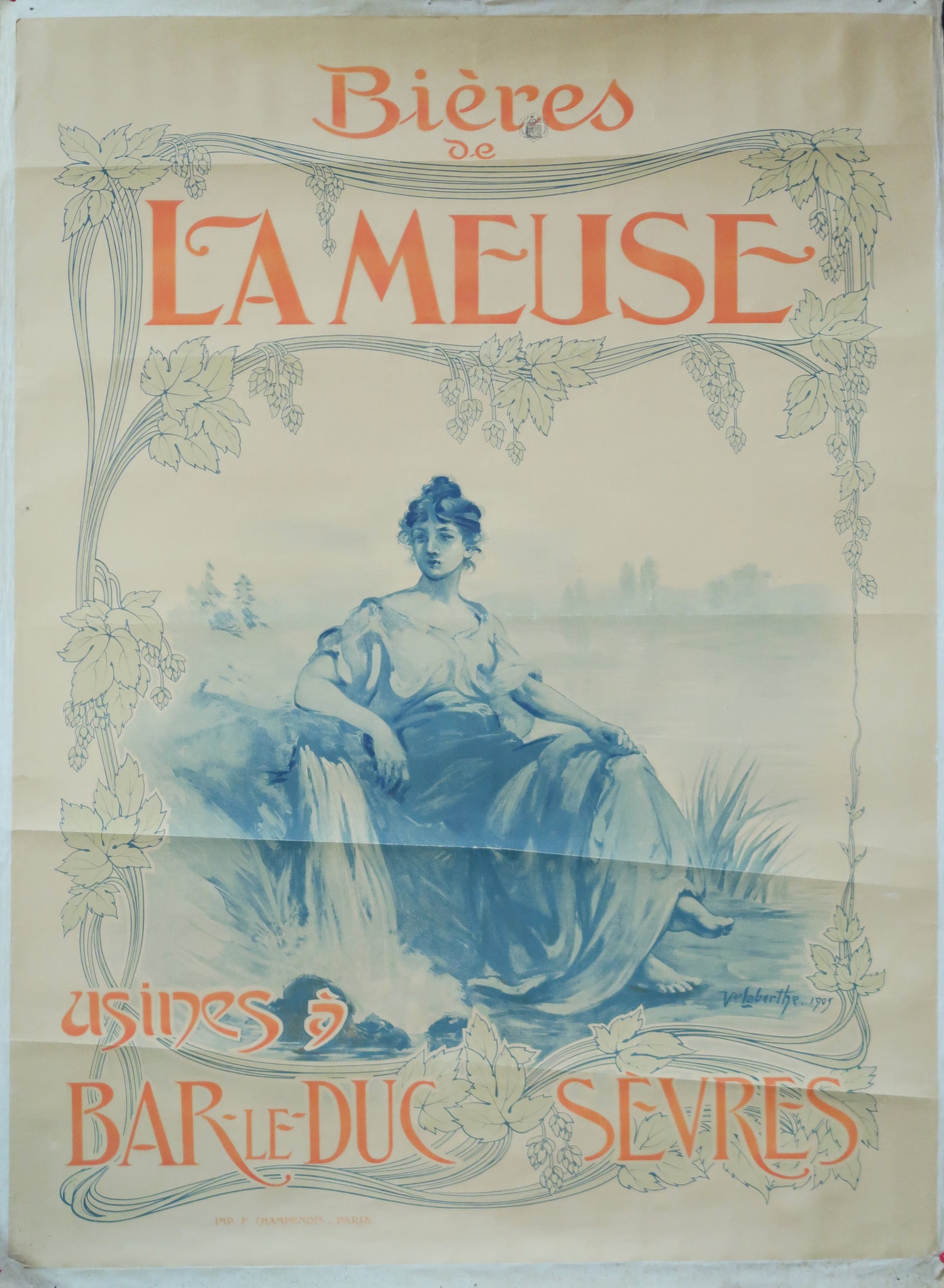 Affiche originale ancienne brasserie la Meuse Bar le Duc, Sèvres