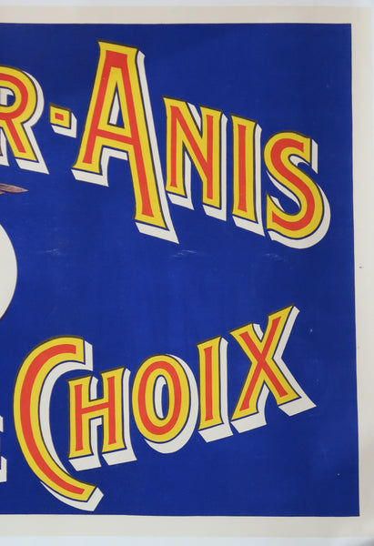 Affiche originale ancienne de Pontarlier anis apéritif de choix fond bleu