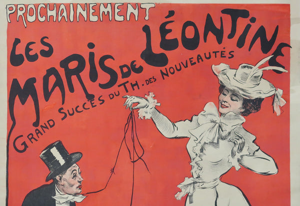 Affiche originale ancienne de spectacle, Les maris de Léontine