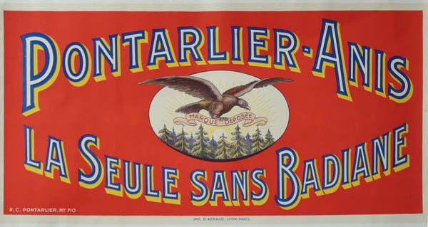 Affiche originale ancienne de Pontarlier Anis la seul sans Badiane