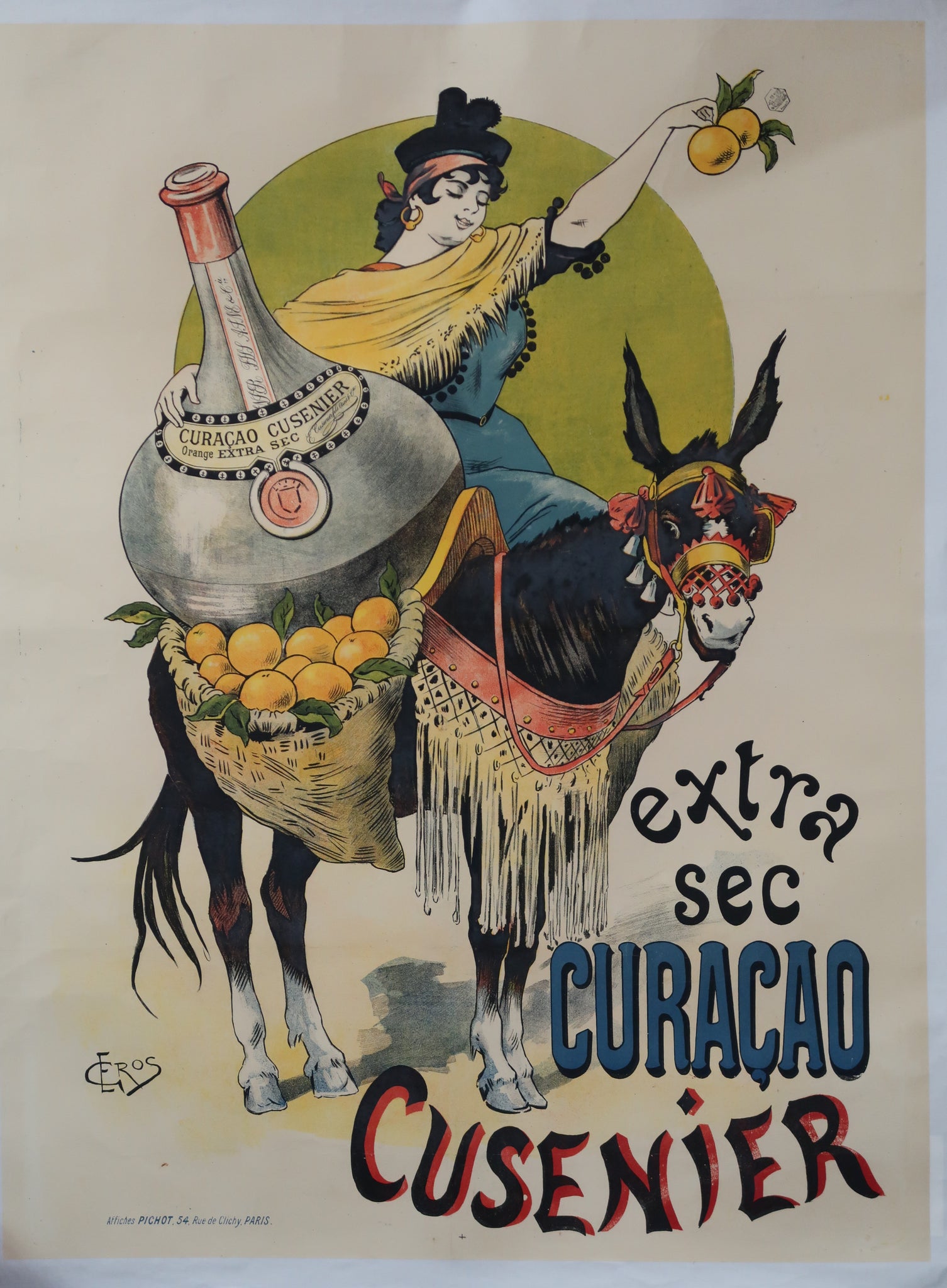 Affiche originale ancienne Cusenier Curacao signée Gros