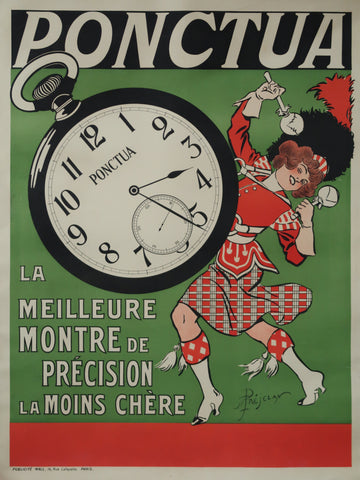 Affiche ancienne originale Montre Ponctua signée Préjelan