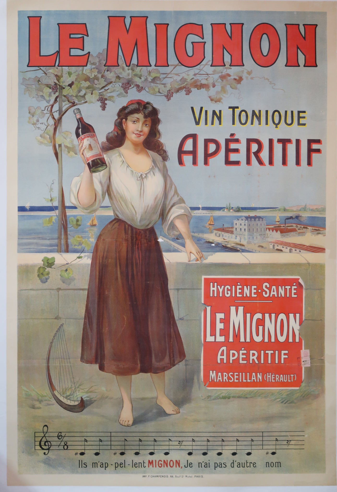 Affiche originale ancienne apéritif le Mignon