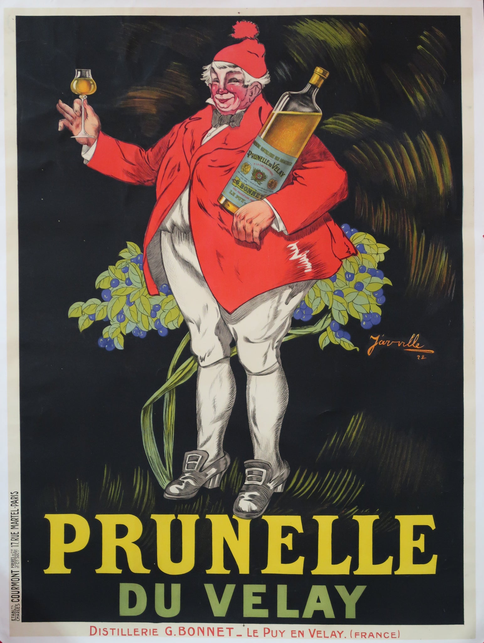 Affiche originale ancienne Prunelle du Velay, signée Henri Jarville