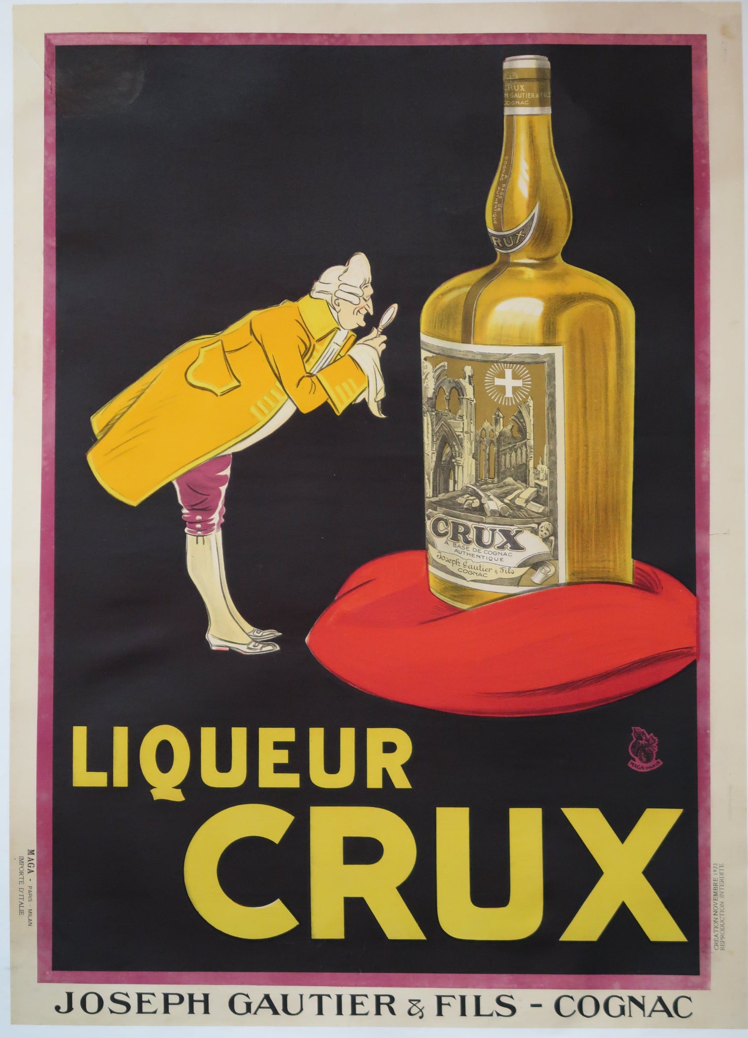 Affiche originale ancienne Liqueur Crux, Joseph Gautier & fils, Cognac