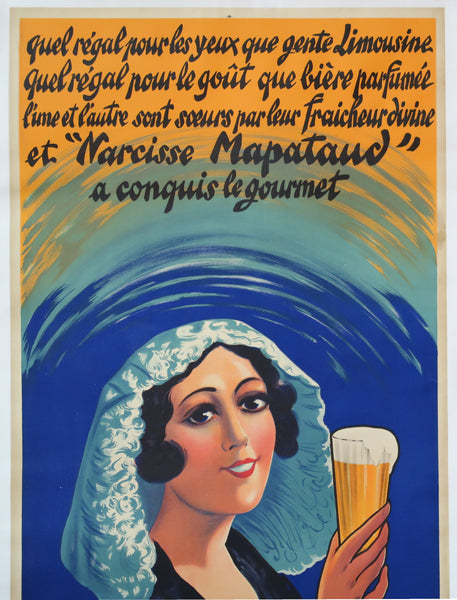 Affiche originale ancienne bière Narcisse Brasserie Mapataud