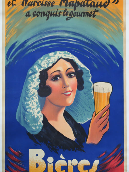 Affiche originale ancienne bière Narcisse Brasserie Mapataud