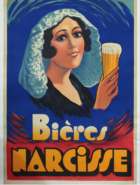 Affiche originale ancienne bière Narcisse Brasserie Mapataud