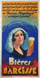 Affiche originale ancienne bière Narcisse Brasserie Mapataud