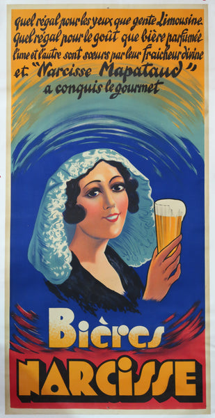 Affiche originale ancienne bière Narcisse Brasserie Mapataud