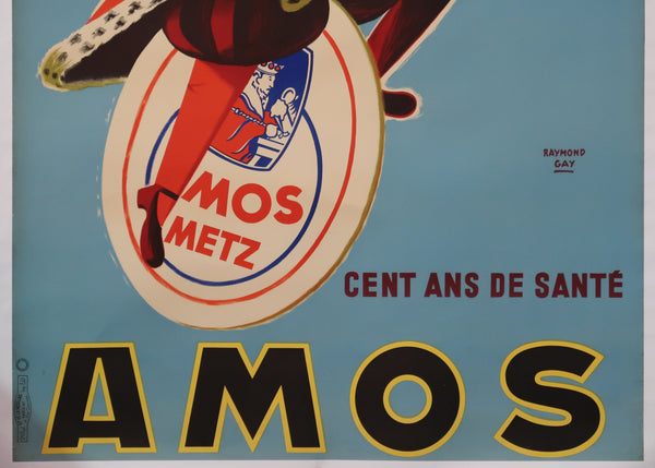 Affiche originale ancienne bière Amos brasserie Metz