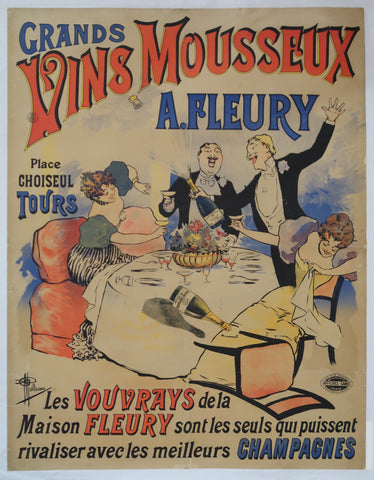 Affiche originale ancienne Grand Vin Mousseux Fleury
