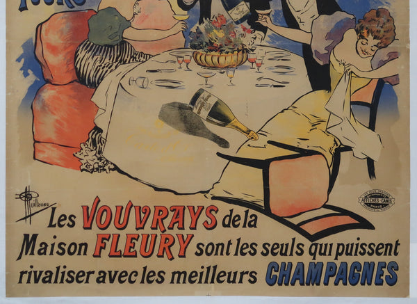 Affiche originale ancienne Grand Vin Mousseux Fleury