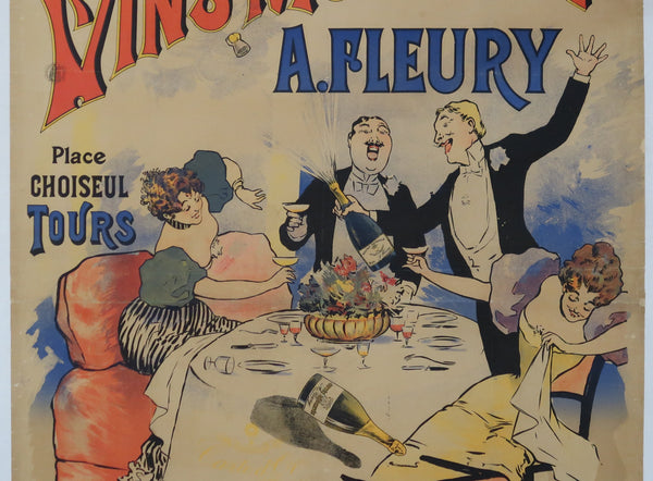 Affiche originale ancienne Grand Vin Mousseux Fleury