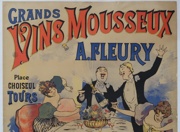 Affiche originale ancienne Grand Vin Mousseux Fleury