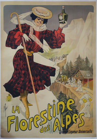 Affiche originale ancienne Liqueur La Florestine des Alpes