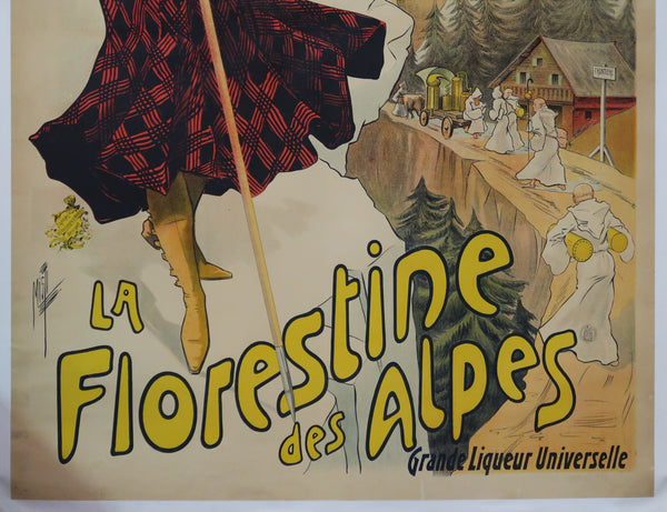 Affiche originale ancienne Liqueur La Florestine des Alpes