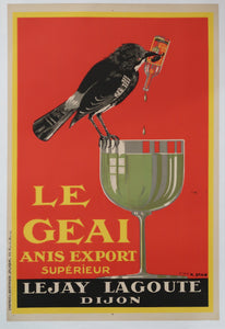 Affiche originale ancienne Anis Le Geai Lejay Lagoute