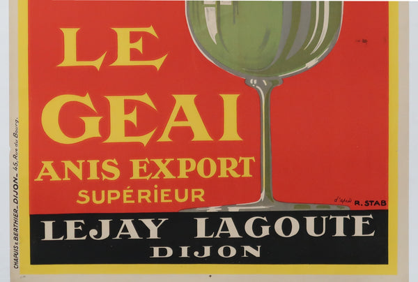 Affiche originale ancienne Anis Le Geai Lejay Lagoute