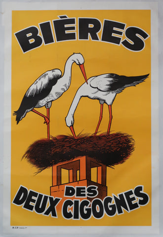 Affiche originale ancienne bière des Deux Cigognes brasserie de Saint Quentin