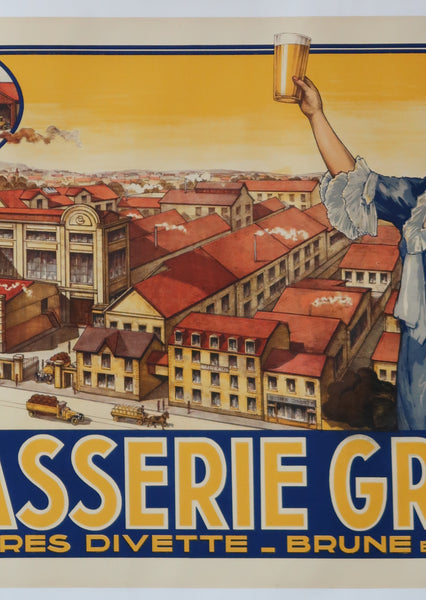 Affiche originale ancienne bière Divette brasserie Greff Nancy