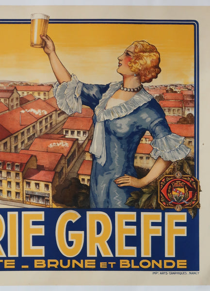 Affiche originale ancienne bière Divette brasserie Greff Nancy