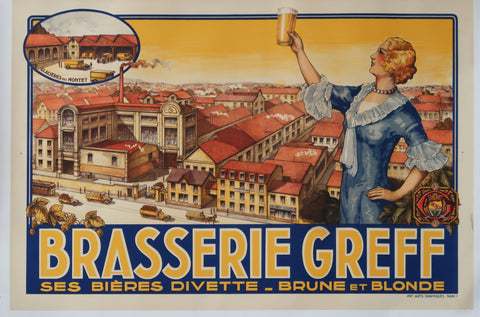 Affiche originale ancienne bière Divette brasserie Greff Nancy