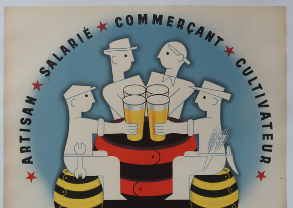 Affiche originale ancienne de brasserie, bière Mosellane bleu