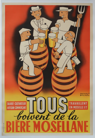 Affiche originale ancienne de brasserie, bière Mosellane signée Bollaert