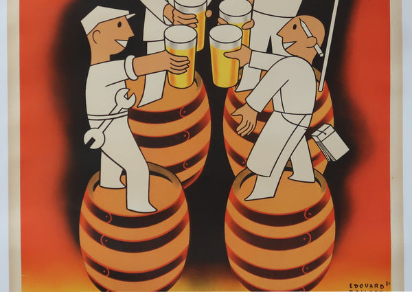 Affiche originale ancienne de brasserie, bière Mosellane signée Bollaert