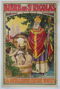 Affiche originale ancienne de bière, brasserie de Saint Nicolas