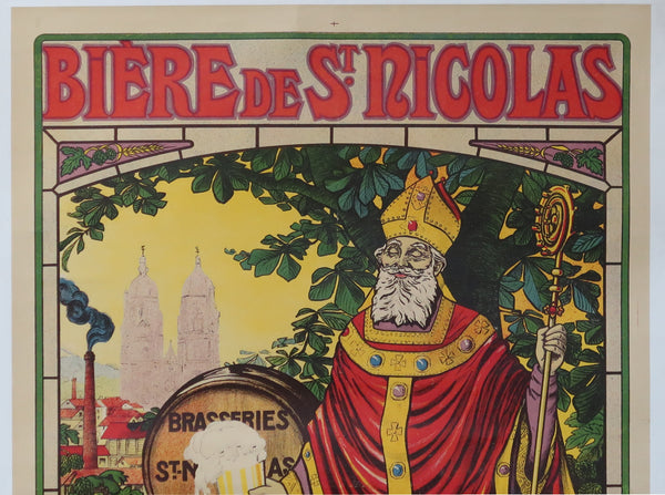 Affiche originale ancienne de bière, brasserie de Saint Nicolas