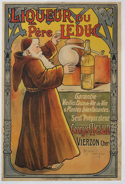 Affiche originale ancienne Liqueur du Père Leduc Vierzon Cher