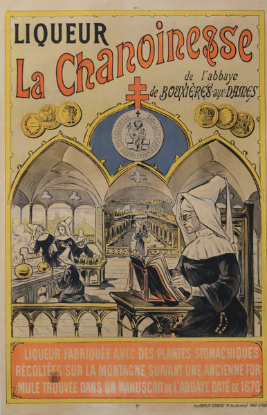 Affiche originale ancienne Liqueur la Chanoinesse