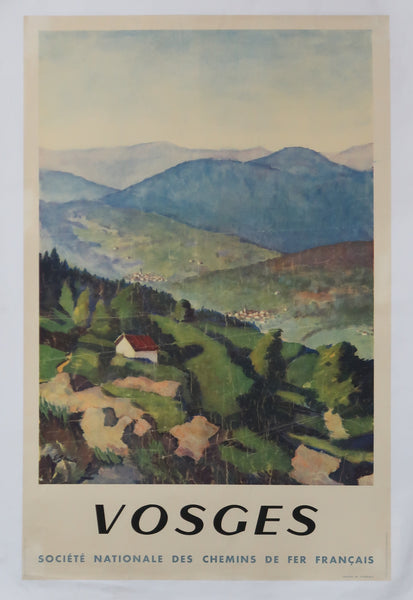 Affiche originale ancienne Tourisme Chemin fer Vosges