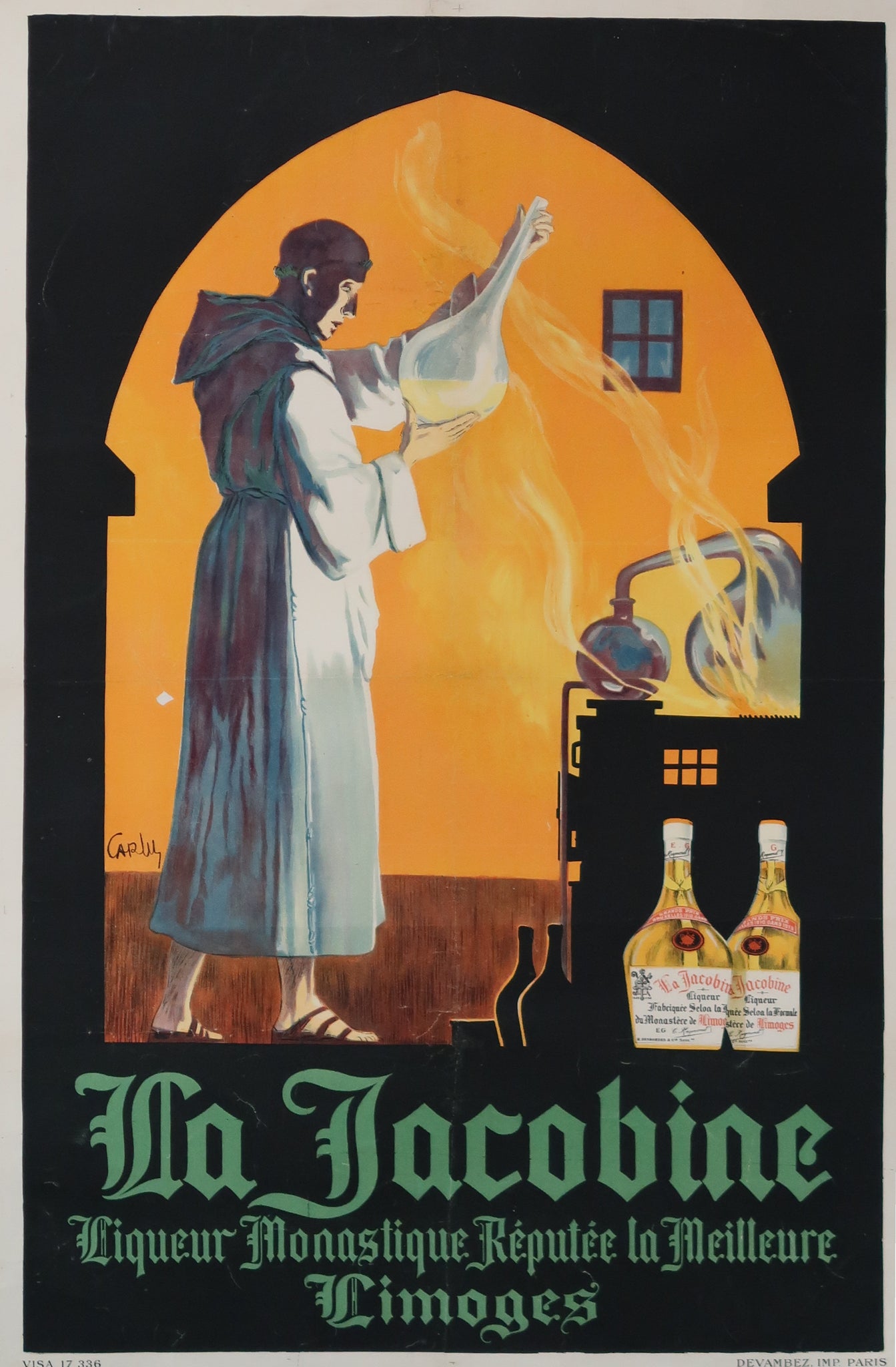 Affiche originale ancienne Liqueur la Jacobine Limoges