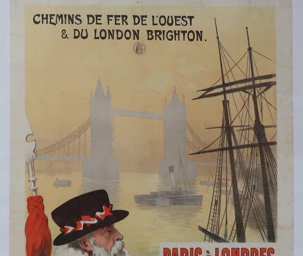 Affiche ancienne Chemin de fer Paris Londres signée Péan René