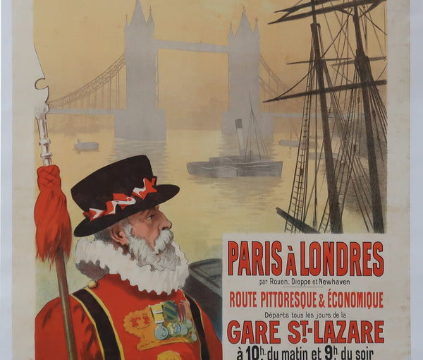 Affiche ancienne Chemin de fer Paris Londres signée Péan René