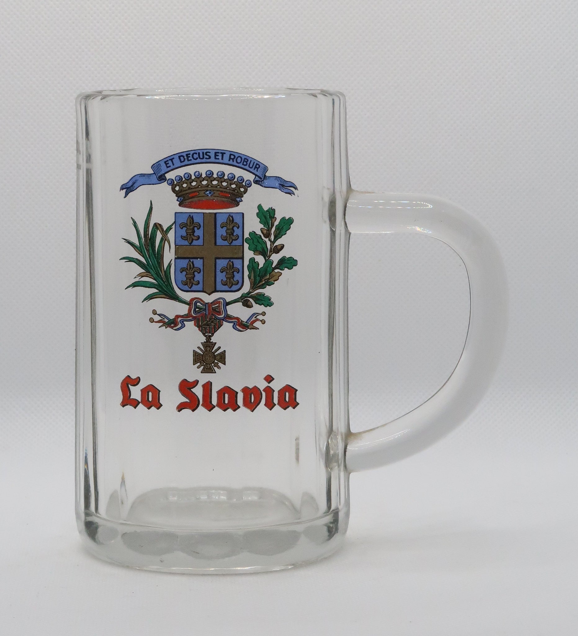 Ancienne chope à bière Slavia blason dépolie de la brasserie la Comète Chalons en Champagne