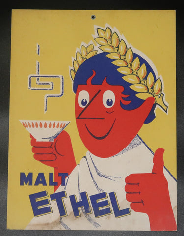 Ancienne affiche cartonnée Malt Ethel