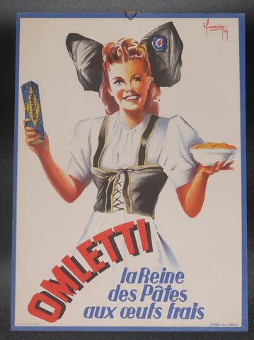 Ancienne affiche cartonnée Pâtes Omletti