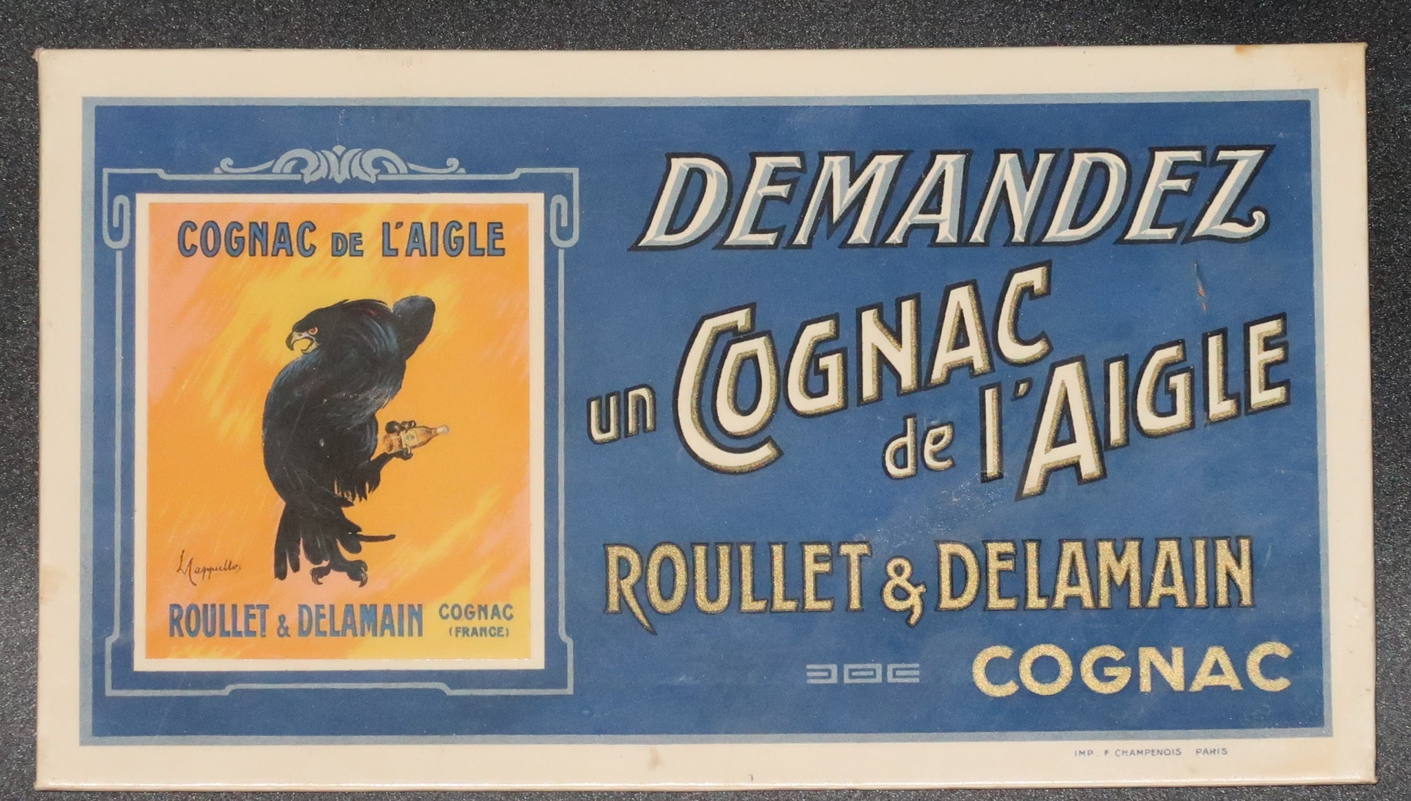 Ancienne affiche cartonnée Cognac de l'Aigle