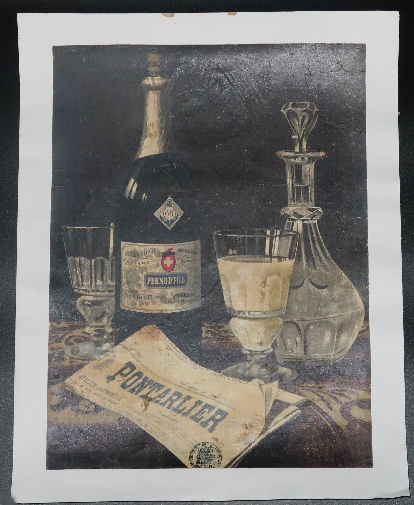 Ancienne affiche entoilée Pernod Fils Pontarlier