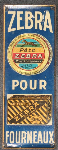 Ancienne tôle lithographiée produit pour fourneaux Zebra