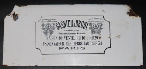 Ancienne plaque émaillée Gasnier Bruni Paris