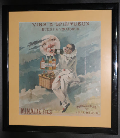 Ancienne affiche cartonnée encadrée Vins Spiritueux Minaire Fils