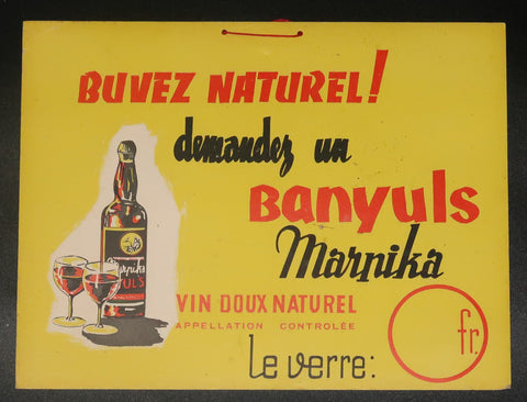Ancienne affiche cartonnée Banyuls Marnika