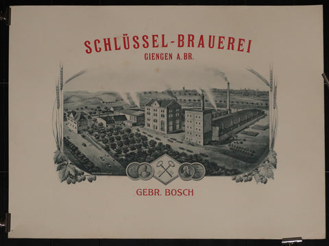 Ancienne affiche Allemande vue de la brasserie Schussel