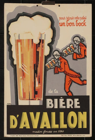 Ancienne affiche cartonnée Bière d'Avallon