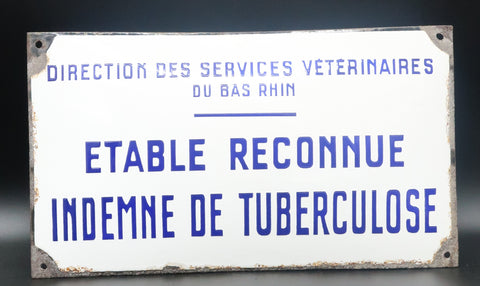 Ancienne plaque émaillée vétérinaire indemne tuberculose